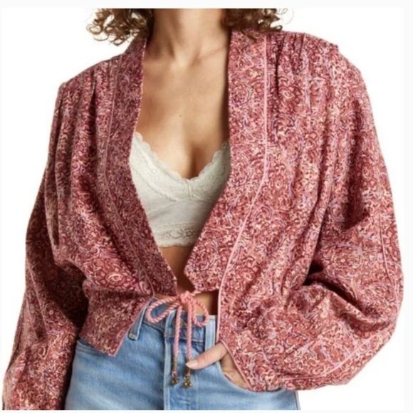 Free People Jackets & Blazers - Free People Rosalina Jacket Mocha Combo Printed Dolman Sleeve Size Small